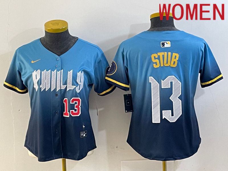 Women Philadelphia Phillies #13 Stub Blue City Edition 2024 Nike MLB Jersey style 3